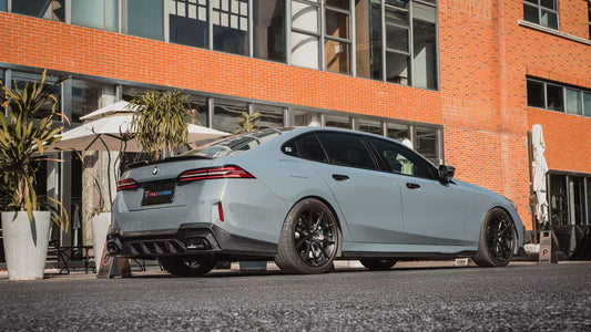 BMW 5 Series 530 540 & i5 e/x Drive40 M60 G60 2024-ON with Aftermarket Parts - V1 Style Rear Spoiler Pre-preg Carbon Fiber from TAKD Carbon