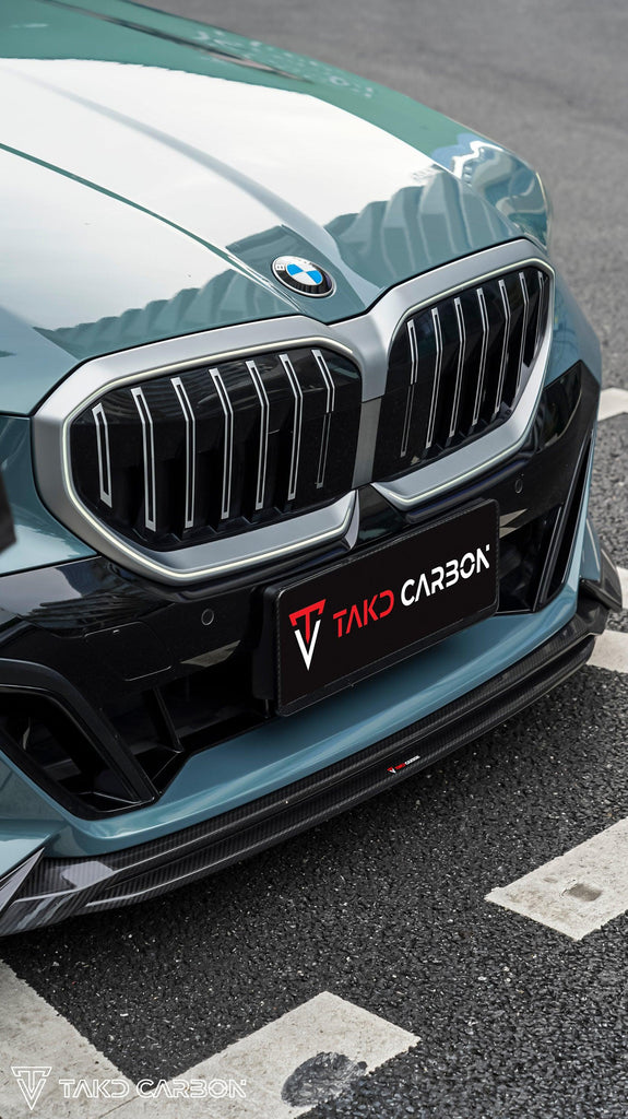 BMW 5 Series 530 540（with M-package bumper, does not fit base model) & i5 e/x Drive40 (with M-package bumper, does not fit base model）M60 G60 G61 2024-ON with Aftermarket Parts - V1 Style Pre-preg Carbon Fiber Front Lip from TAKD Carbon