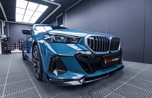 BMW 5 Series 530 540（with M-package bumper, does not fit base model)  G60 G61 2024-ON with Aftermarket Parts - MP Style Pre-preg Carbon Fiber Front Lip from TAKD Carbon