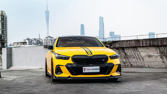 BMW 5 Series 530 540 (with M-package bumper, does not fit base model) & i5 e/x Drive40 (with M-package bumper, does not fit base model) M60 G60 G61 2024-ON with Aftermarket Parts - V1 Style Front Lip Pre-preg Carbon Fiber from TAKD Carbon