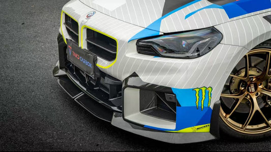 BMW M2 / M2C G87 2023 2024 with Aftermarket Parts - Front Lip Pre-preg Carbon Fiber from TAKD Carbon