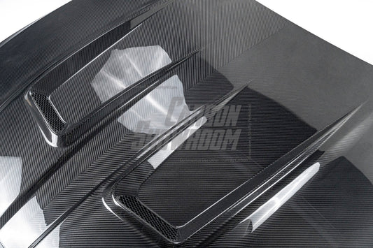 BMW M3 / M3C G80 G81 & M4 / M4C G82 G83 2021 2022 2023 2024 with Aftermarket Parts - Hood Bonnet Double-sided Pre-preg Carbon Fiber from TAKD Carbon
