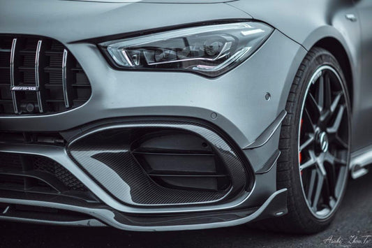 Mercedes Benz CLA45 (Does not fit CLA45s) C118 2020 2021 2022 2023 2024 with Aftermarket Parts - V1 Style Front Lip Pre-preg Carbon Fiber from TAKD Carbon