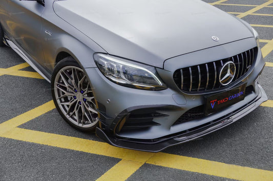 Mercedes Benz C-Class AMG C43 C300 (with sport package) W205 Sedan Facelift 2019 2020 2021 with Aftermarket Parts - Front Lip Dry Pre-preg Carbon Fiber from TAKD Carbon