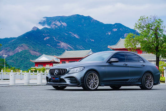 Mercedes Benz C-Class AMG C43 C300 (with sport package) W205 Sedan Facelift 2019 2020 2021 with Aftermarket Parts - Front Lip Dry Pre-preg Carbon Fiber from TAKD Carbon