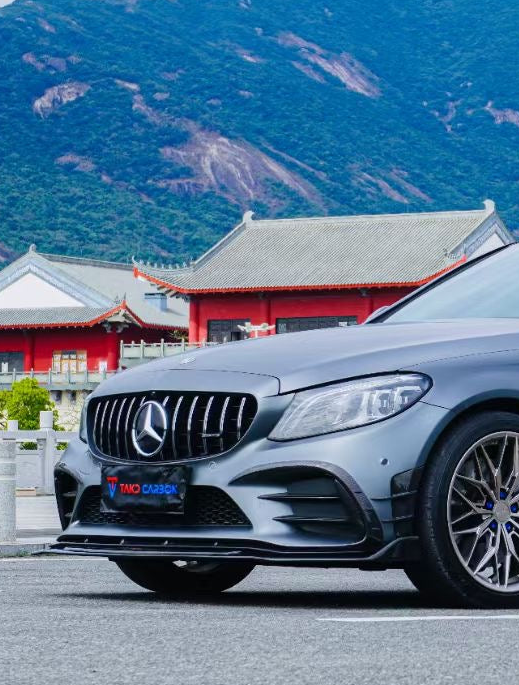 Mercedes Benz C-Class AMG C43 C300 (with sport package) W205 Sedan Facelift 2019 2020 2021 with Aftermarket Parts - Front Lip Dry Pre-preg Carbon Fiber from TAKD Carbon