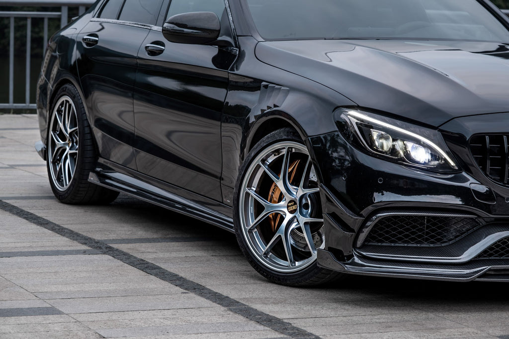 Mercedes Benz C-Class C63/C63S (fits both Pre-Facelift & Facelift) W205 2015 2016 2017 2018 2019 2020 2021 with Aftermarket Parts - V2 Front Lip Pre-preg Carbon Fiber from TAKD Carbon