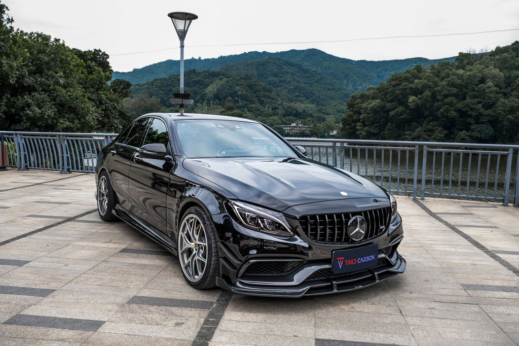 Mercedes Benz C-Class C63/C63S (fits both Pre-Facelift & Facelift) W205 2015 2016 2017 2018 2019 2020 2021 with Aftermarket Parts - V2 Front Lip Pre-preg Carbon Fiber from TAKD Carbon