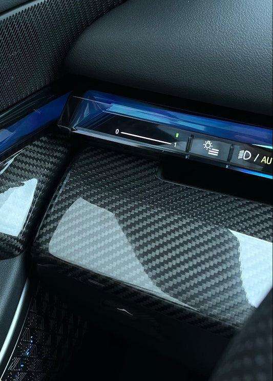 BMW 5 Series 530 540 & i5 e/x Drive40 M60 G60 G61 2024-ON with Aftermarket Parts - Pre-preg Carbon Fiber Driver Left Side Center Console Control Dashboard Panel Trim Cover from TAKD Carbon