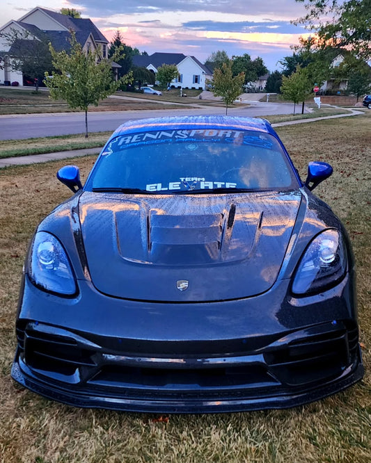 Porsche 718 Cayman / Boxster / GTS 2017-ON with Aftermarket Parts - Front Bumper & Lip Pre-preg Carbon Fiber from TAKD Carbon