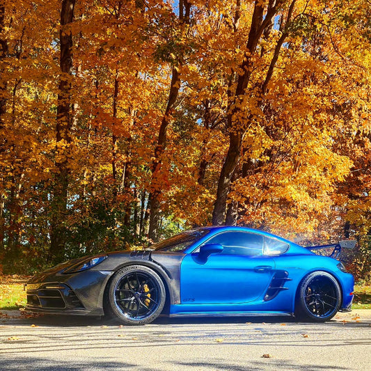 Porsche 718 Cayman / Boxster / GTS 2017-ON with Aftermarket Parts - Extreme Style Side Vents Pre-preg Carbon Fiber from TAKD Carbon