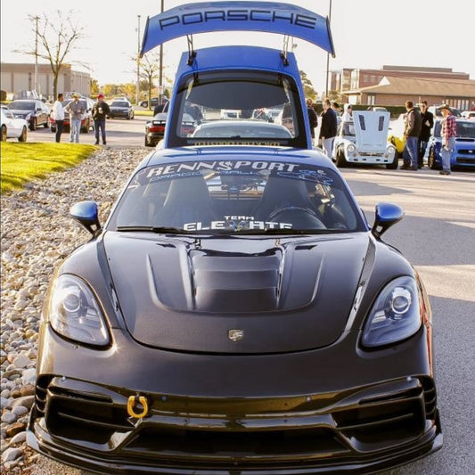 Porsche 718 Cayman / Boxster / GTS 2017-ON with Aftermarket Parts - Front Bumper & Lip Pre-preg Carbon Fiber from TAKD Carbon