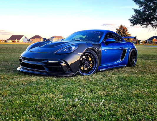 Porsche 718 Cayman / Boxster / GTS 2017-ON with Aftermarket Parts - Front Bumper & Lip Pre-preg Carbon Fiber from TAKD Carbon