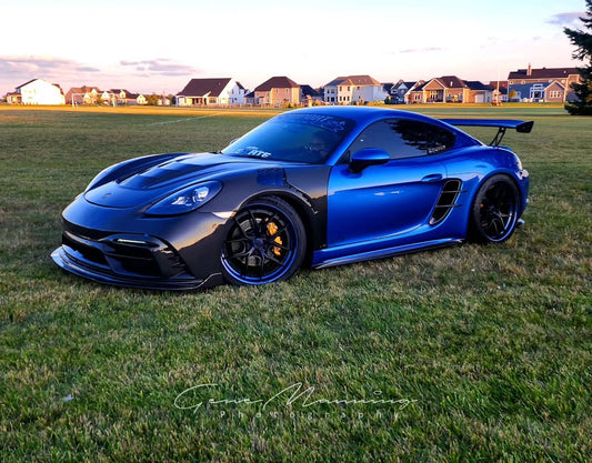 Porsche 718 Cayman / Boxster / GTS 2017-ON with Aftermarket Parts - Front Bumper & Lip Pre-preg Carbon Fiber from TAKD Carbon