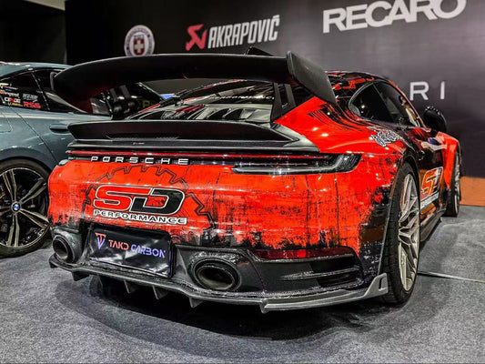 Porsche 911 992 Carrera / 4 / S / 4S 2020-ON with Aftermarket Parts - V2 Rear Wing Pre-preg Carbon Fiber from TAKD Carbon