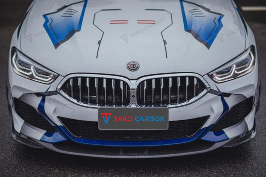 BMW 8 Series 840i (With M-Package Bumper) M850i G14 G15 G16 2018-ON with Aftermarket Parts - V2 Style Carbon Fiber Front Lip from TAKD Carbon