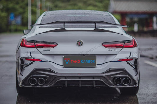 BMW 8 Series 840i M850i G16 2018 2019 2020 2021 2022 2023 2024 with Aftermarket Parts - Rear GT Wing Carbon Fiber from TAKD Carbon