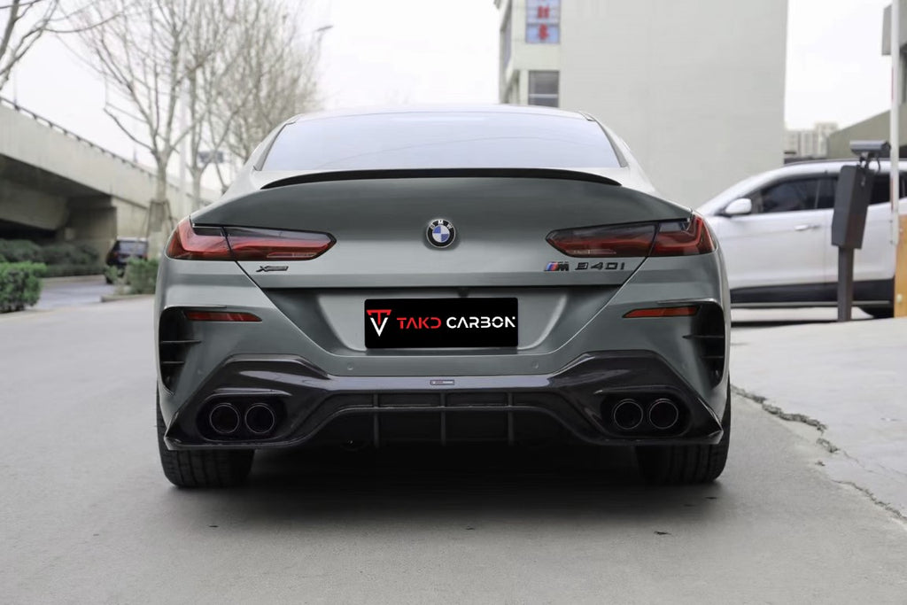 BMW 8 Series 840i (With M-Package Bumper) M850i G16 2018-ON with Aftermarket Parts - V2 Style Pre-preg Carbon Fiber Rear Diffuser from TAKD 