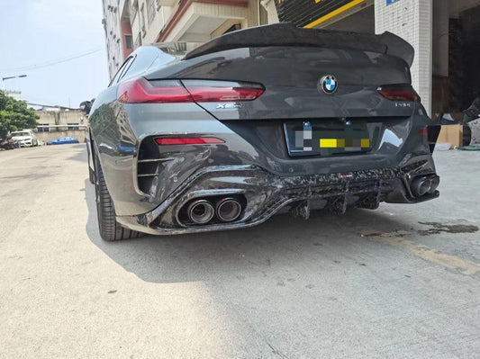 BMW 8 Series 840i (With M-Package Bumper) M850i G16 2018 2019 2020 2021 2022 2023 2024 with Aftermarket Parts - V2 Style Rear Bumper Canards Carbon Fiber from TAKD Carbon