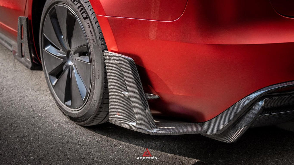 Tesla Model 3 Highland 2024-ON with Aftermarket Parts - AE Style Carbon Fiber Rear Diffuser & Canards from ArmorExtend