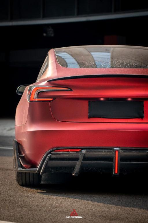 Tesla Model 3 Highland 2024-ON with Aftermarket Parts - AE Style Carbon Fiber Rear Diffuser & Canards from ArmorExtend