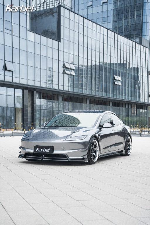 Tesla Model 3 Highland 2024-ON with Aftermarket Parts - Front Lip Pre-preg Carbon Fiber from Karbel Carbon