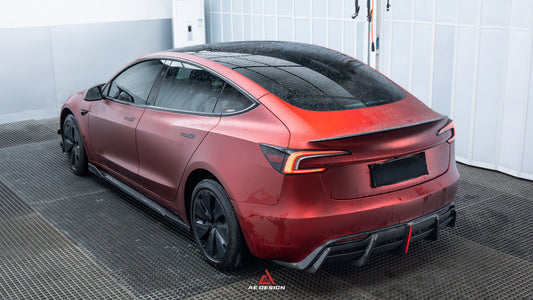 Tesla Model 3 Highland / Performance 2024-ON with Aftermarket Parts - AE Style Rear Diffuser & Canards Carbon Fiber from?ArmorExtend