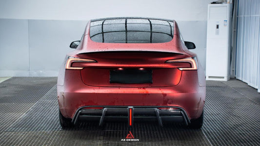 Tesla Model 3 Highland / Performance 2024-ON with Aftermarket Parts - AE Style Rear Diffuser & Canards Carbon Fiber from ArmorExtend