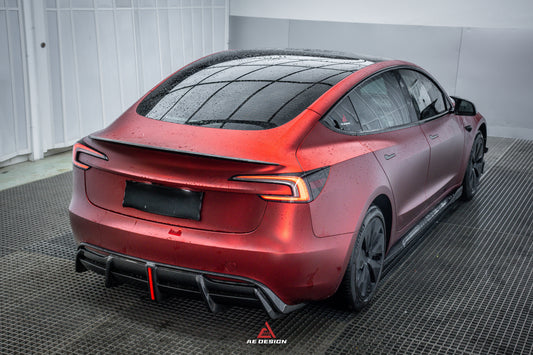 Tesla Model 3 Highland / Performance 2024-ON with Aftermarket Parts - AE Style Rear Diffuser & Canards Carbon Fiber from?ArmorExtend