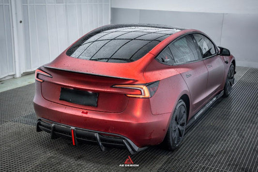 Tesla Model 3 Highland / Performance 2024-ON with Aftermarket Parts - AE Style Rear Diffuser & Canards Carbon Fiber from ArmorExtend