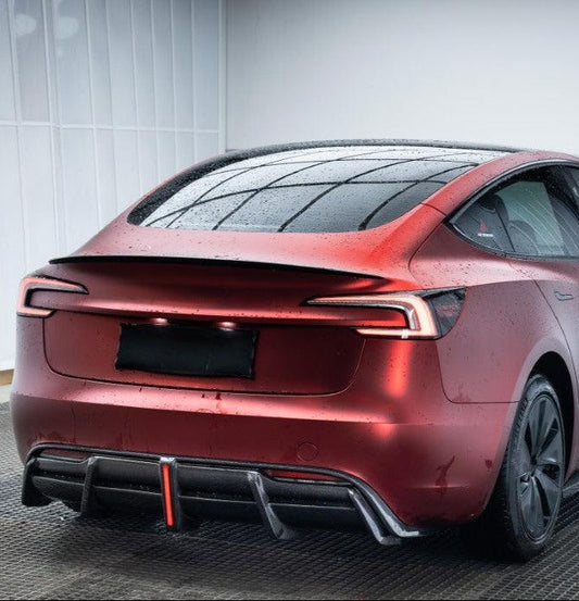 Tesla Model 3 Highland / Performance 2024-ON with Aftermarket Parts - AE Style Rear Diffuser & Canards Carbon Fiber from ArmorExtend