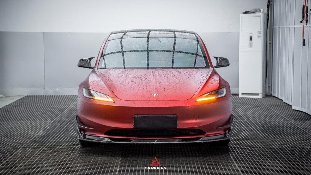 Tesla Model 3 Highland 2024-ON with Aftermarket Parts - AE Style Carbon Fiber Front Lip from ArmorExtend