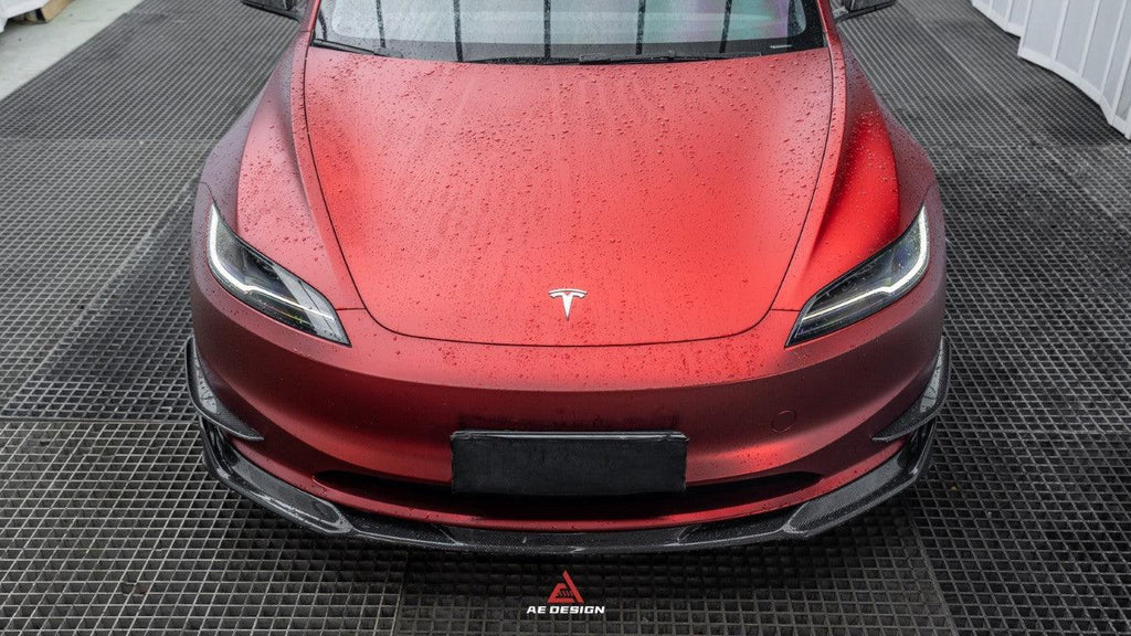 Tesla Model 3 Highland 2024-ON with Aftermarket Parts - AE Style Carbon Fiber Front Lip from ArmorExtend