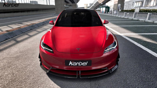 Tesla Model 3 Highland 2024-ON with Aftermarket Parts - Front Lip Pre-preg Carbon Fiber from Karbel Carbon