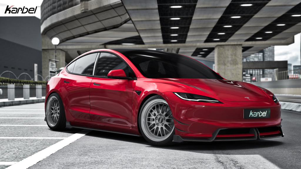 Tesla Model 3 Highland 2024-ON with Aftermarket Parts - Pre-preg Carbon Fiber Front Lip from Karbel Carbon