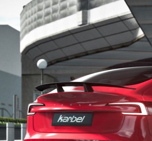 Tesla Model 3 Highland 2024-ON with Aftermarket Parts - V1 GT Style Pre-preg Carbon Fiber Rear Wing from Karbel Carbon