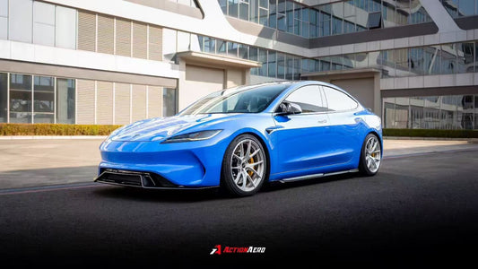 Tesla Model 3 Highland / Performance 2024-ON with Aftermarket Parts - Action Aero Series Front Bumper & Lip ABS from ArmorExtend