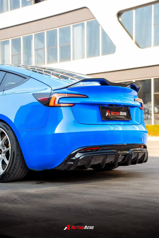 Tesla Model 3 Highland 2024-ON with Aftermarket Parts - Action Aero Series Rear Diffuser Dry Pre-preg Carbon Fiber / ABS from ArmorExtend