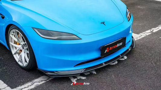 Tesla Model 3 Highland 2024-ON with Aftermarket Parts - Action Aero Series Front Lip & Splitter Dry Pre-preg Carbon Fiber / ABS from ArmorExtend