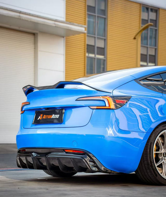 Tesla Model 3 Highland 2024-ON with Aftermarket Parts - Action Aero Series Rear Diffuser Dry Pre-preg Carbon Fiber / ABS from ArmorExtend