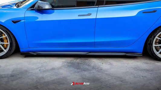 Tesla Model 3 Highland / Performance 2024-ON with Aftermarket Parts - Action Aero Series Side Skirts Dry Pre-preg Carbon Fiber / ABS from ArmorExtend