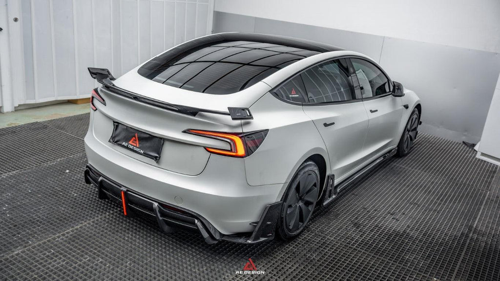 Tesla Model 3 Highland / Performance 2024-ON with Aftermarket Parts - AE Style Carbon Fiber Rear Wing from ArmorExtend 