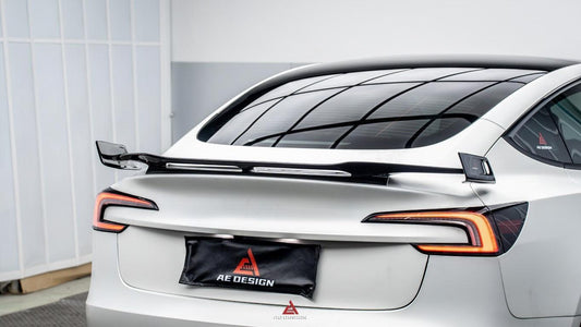 Tesla Model 3 Highland / Performance 2024-ON with Aftermarket Parts - AE Style Rear Wing Carbon Fiber from ArmorExtend