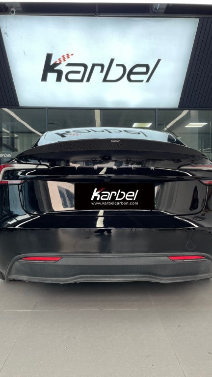 Tesla Model 3 Highland / Performance 2024-ON with Aftermarket Parts - V2 Style Rear Spoiler Pre-preg Carbon Fiber from Karbel Carbon