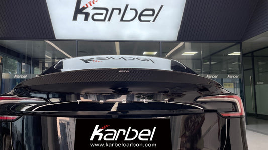 Tesla Model 3 Highland / Performance 2024-ON with Aftermarket Parts - V2 Style Rear Spoiler Pre-preg Carbon Fiber from Karbel Carbon