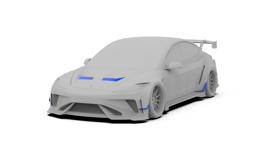 Tesla Model 3 Highland Performance 2024-ON with Robot Craftsman's Aftermarket Parts - Carbon Fiber & FRP Fenders Flares & Wheel Arches & Side Skirts & Front Corner Canards & Side Canards HACKER