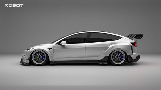 Tesla Model 3 Highland  Performance 2024-ON with Robot Craftsman's Aftermarket Parts - Carbon Fiber & FRP Fenders Flares & Wheel Arches & Side Skirts & Front Corner Canards & Side Canards HACKER
