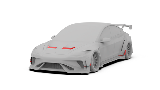 Tesla Model 3 Highland / Performance 2024-ON with Aftermarket Parts - Hacker Hood & Hood Garnish Carbon Fiber / FRP from Robot Craftsman