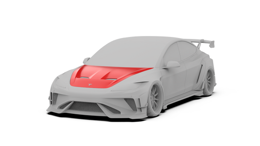 Tesla Model 3 Highland / Performance 2024-ON with Aftermarket Parts - Hacker Hood & Hood Garnish Carbon Fiber / FRP from Robot Craftsman