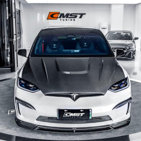 Tesla Model X Plaid Long Range Base 2022 2023 2024 with Aftermarket Parts - Hood Bonnet Carbon Fiber  FRP